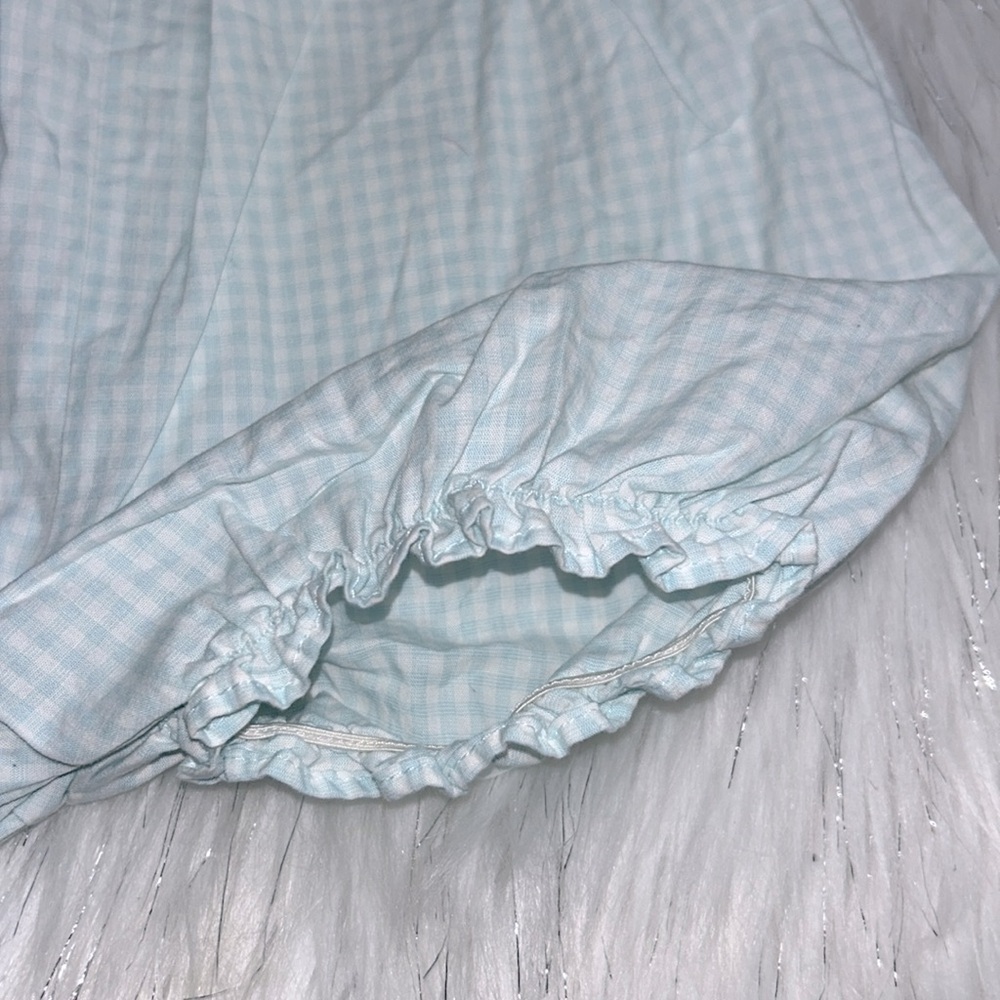 Creme de la Creme 9 months Classic Blue Gingham Onesie with Matching Head Scarf - Picture 4 of 13